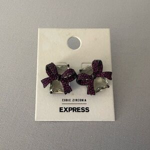 Express Cubic Zirconia Earrings with Purple Bows